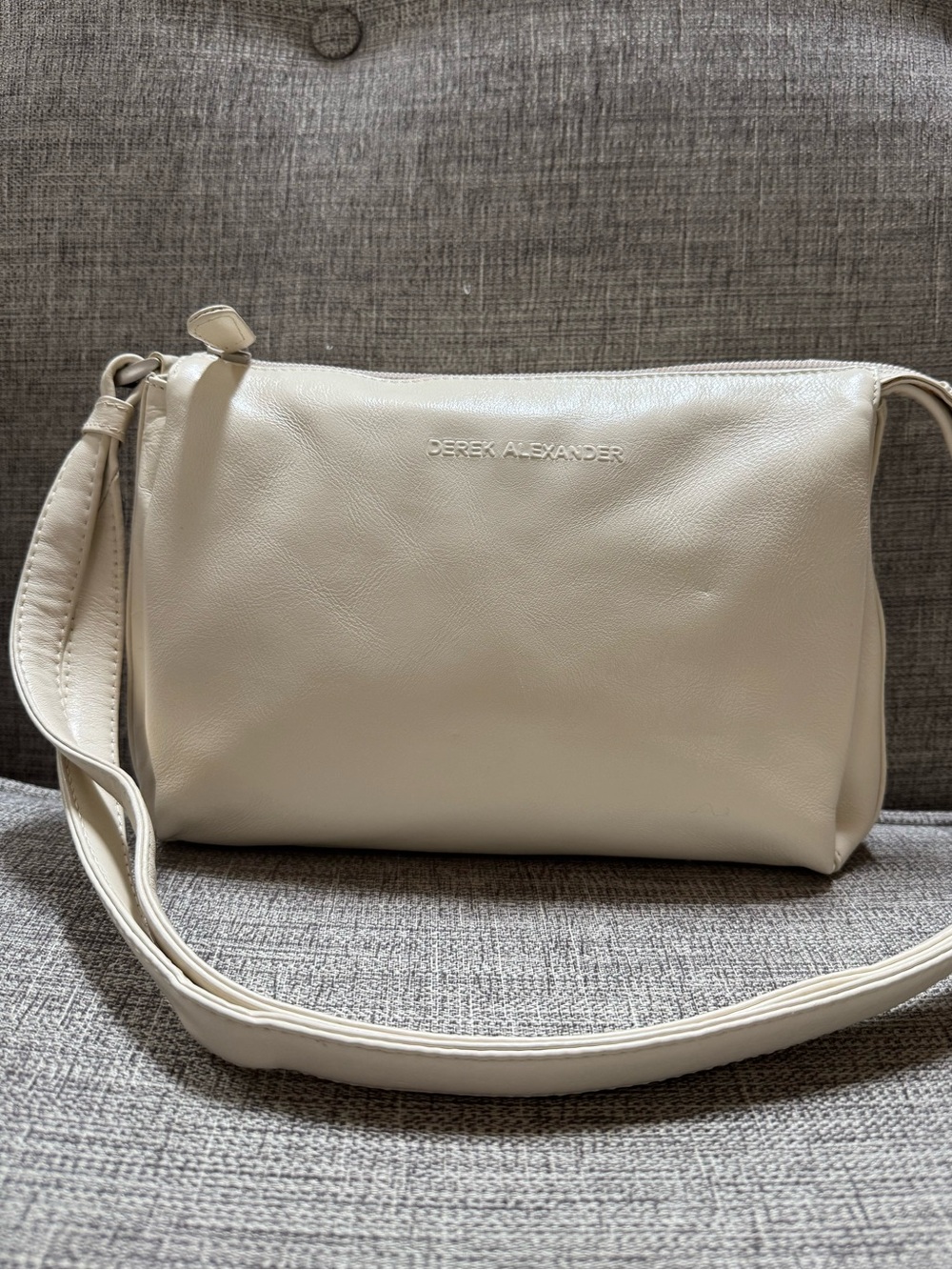 Derek Alexander Genuine Leather Compact Minimalist Organizer Zip Crossbody Bag